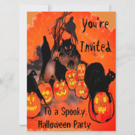 Spooky Halloween fest Goblins Pumpkins Blackbird Inbjudningar