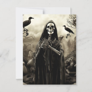 Spooky Halloween fest Gothic Skeleton Graveyard Vykort