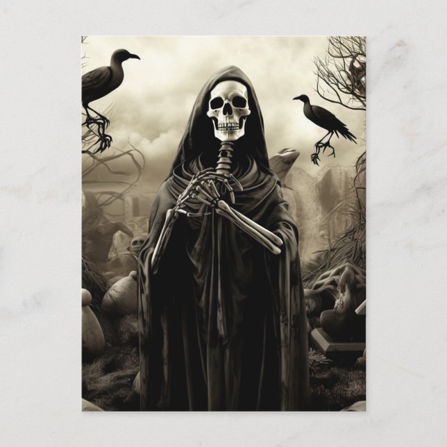 Spooky Halloween fest Gothic Skeleton Graveyard Vykort (Framsida)
