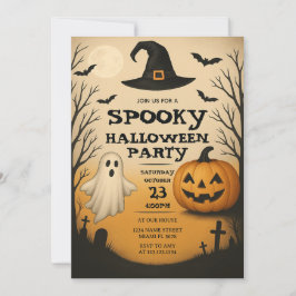 Spooky Halloween fest-inbjudan Ghost & Pumpkin Inbjudningar