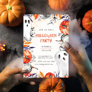Spooky Halloween fest-inbjudan Ghost Pumpkin Vykort