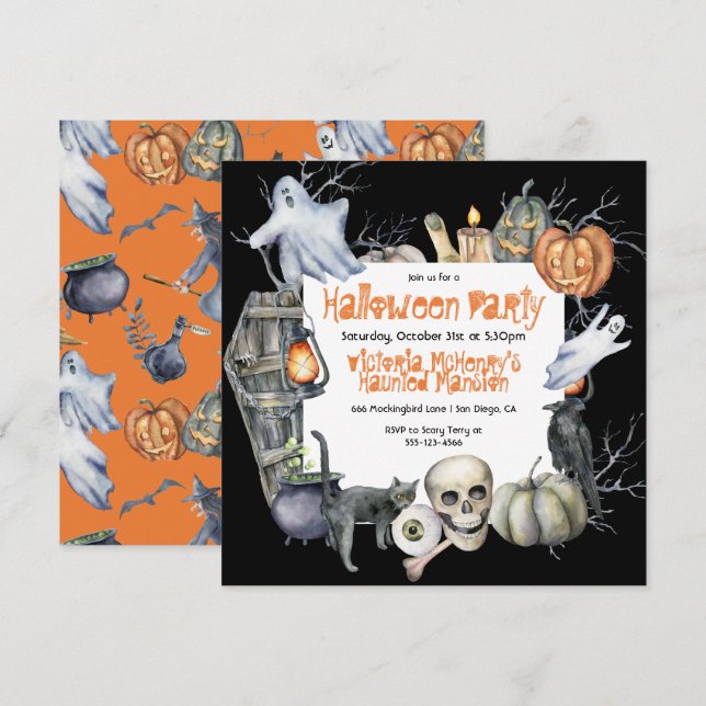 Spooky Halloween fest Inbjudningar (Fram/baksida)