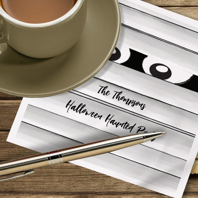 Spooky Halloween fest Mummy Anpassningsbar Pappersservett (Black and White Halloween Mummy Personalized Cocktail Napkins.)