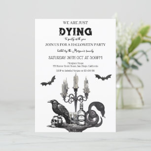 Spooky Halloween fest-Raven, Skull och Fladdermus Inbjudningar