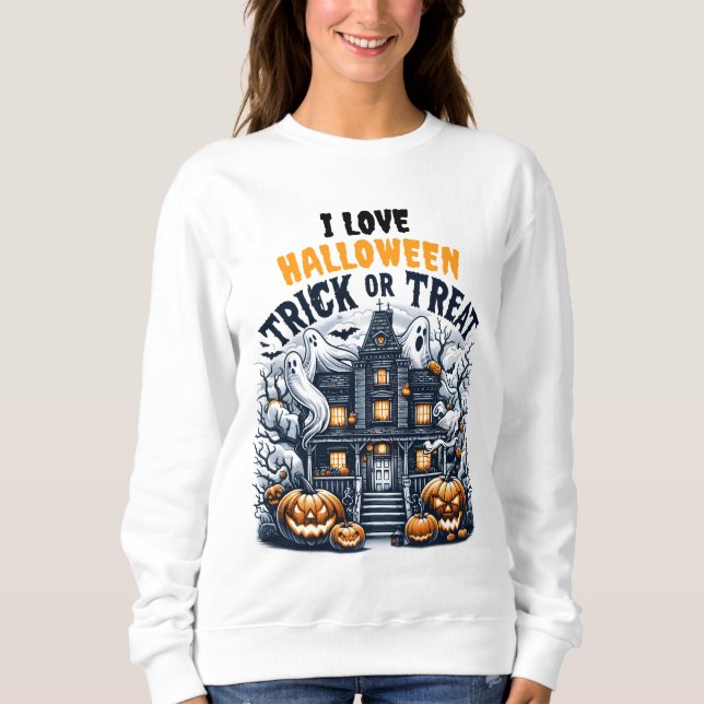 Spooky Halloween firande på ett hemsökt hus T Shirt (Framsida)