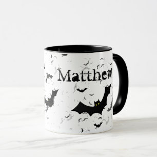 Spooky Halloween-Fladdermöss, ditt namn Black/Whi Mugg