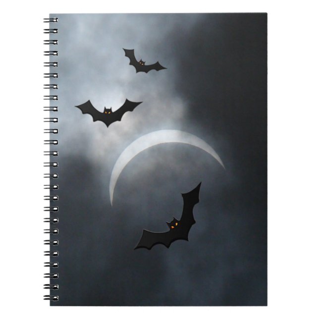 Spooky Halloween-Fladdermöss i Eclipse Anteckningsbok Med Spiral (Framsidan)