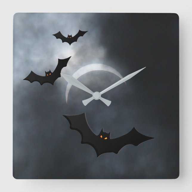 Spooky Halloween-Fladdermöss i Eclipse Fyrkantig Klocka (Framsida)