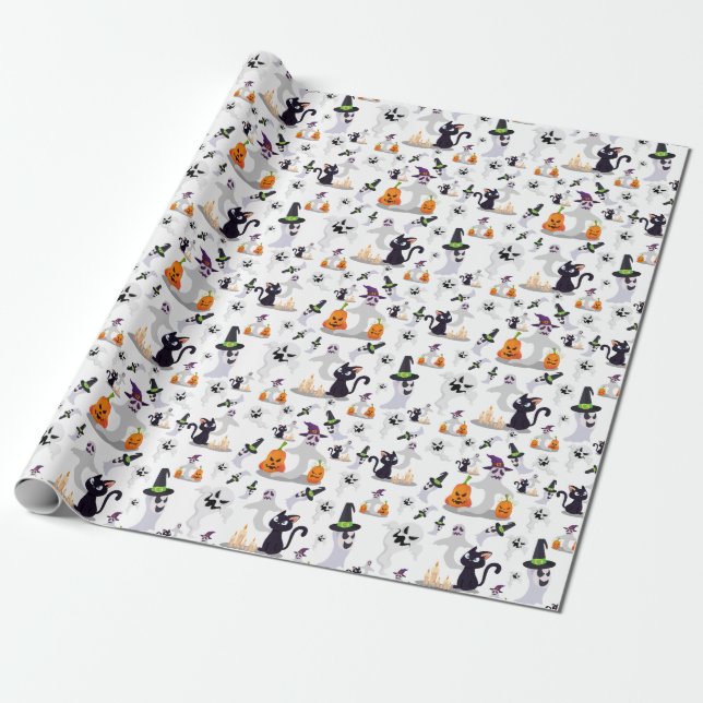 Spooky Halloween Ghost Creepy Pumpkin Scary Cat Presentpapper (Utrullad)