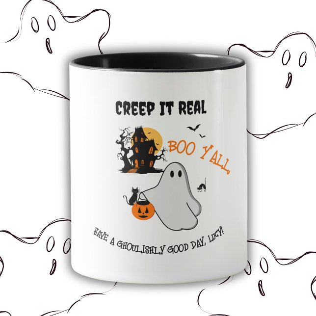 Spooky Halloween Ghost Design Mönster Mugg ("Creep It Real" Mug)