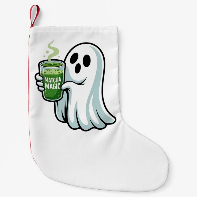 Spooky Halloween Ghost Drinking Matcha Drink Liten Julstrumpa (Framsidan)