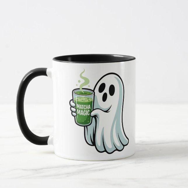 Spooky Halloween Ghost Drinking Matcha Drink Mugg (Vänster)