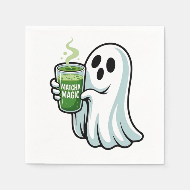 Spooky Halloween Ghost Drinking Matcha Drink Pappersservett (Framsidan)
