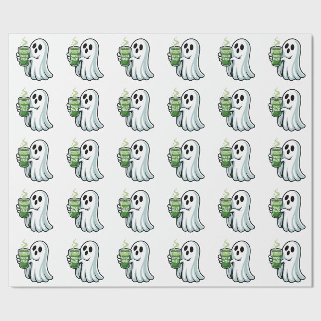 Spooky Halloween Ghost Drinking Matcha Drink Presentpapper (Platt)