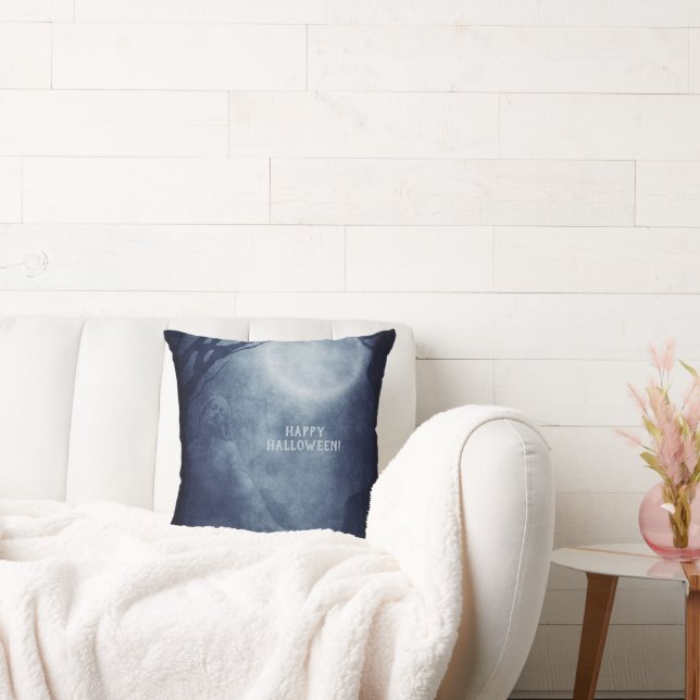 Spooky Halloween Ghost Full Moon på natten Kudde (Soffa)