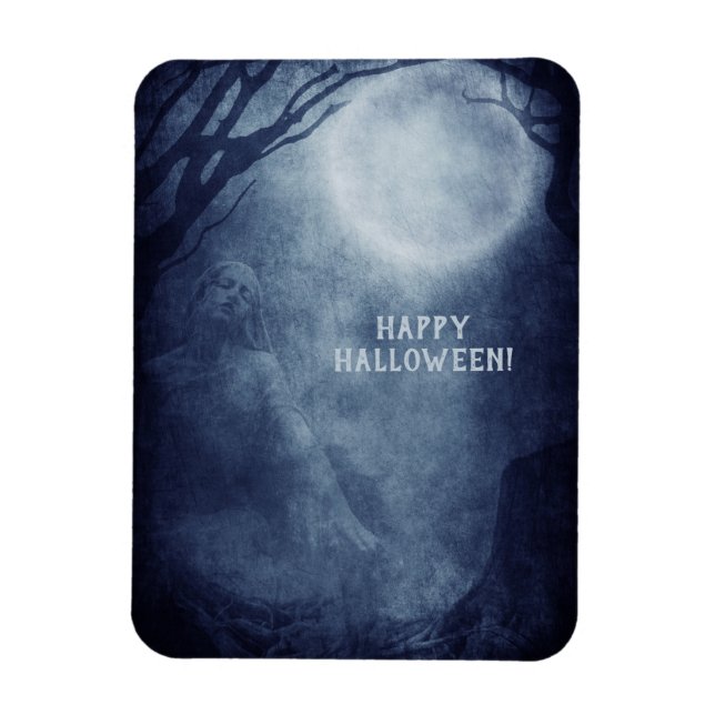 Spooky Halloween Ghost Full Moon på natten Magnet (Vertikal)