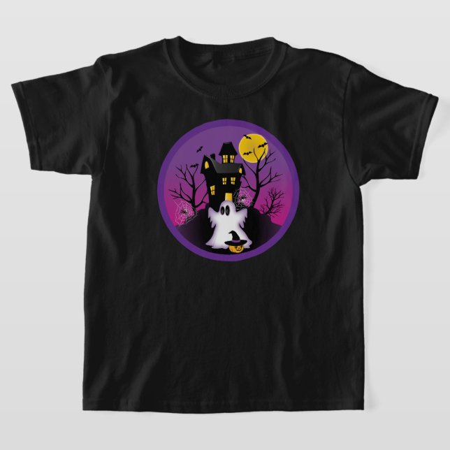 Spooky Halloween Ghost Kids T-Shirt (Laydown)