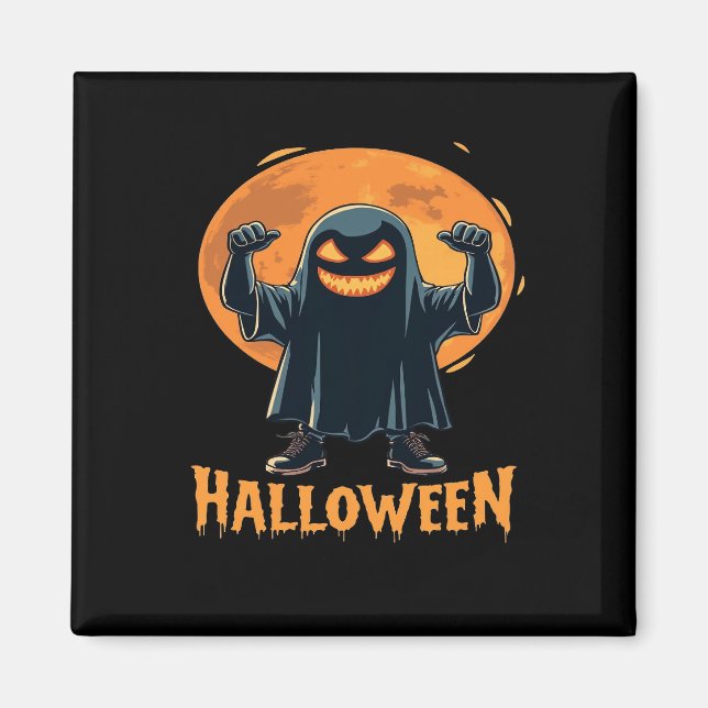 Spooky Halloween Ghost med full Moon Design Magnet (Framsidan)