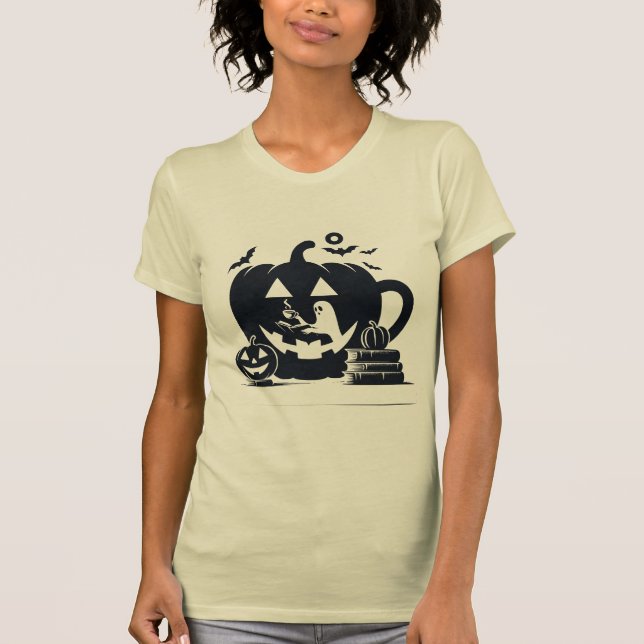 Spooky Halloween Ghost med Pumpkin Mugg T Shirt (Framsida)