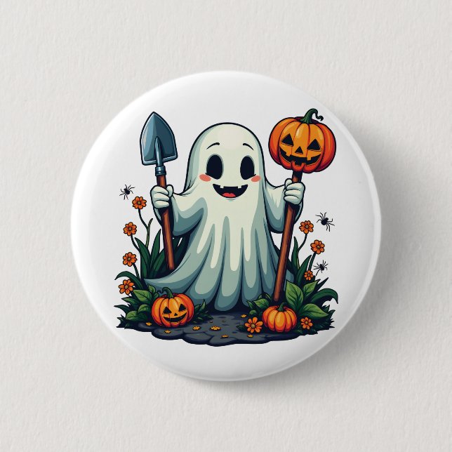 Spooky Halloween  Ghost Pumpkin Knapp (Framsida)