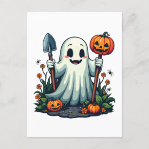 Spooky Halloween Ghost Pumpkin Vykort