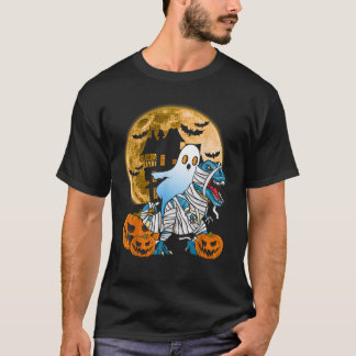 Spooky Halloween Ghost Riding Dinosaur Haunted Hou T Shirt