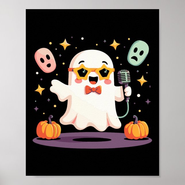 Spooky Halloween Ghost Singer Star med mikrofon Poster (Framsidan)