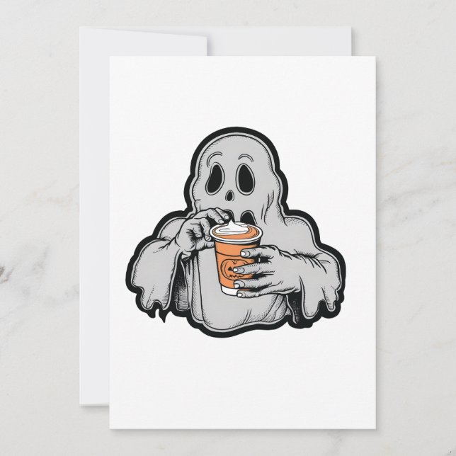 Spooky Halloween Ghost Sippin Pumpkin latte Fall Inbjudningar (Framsida)