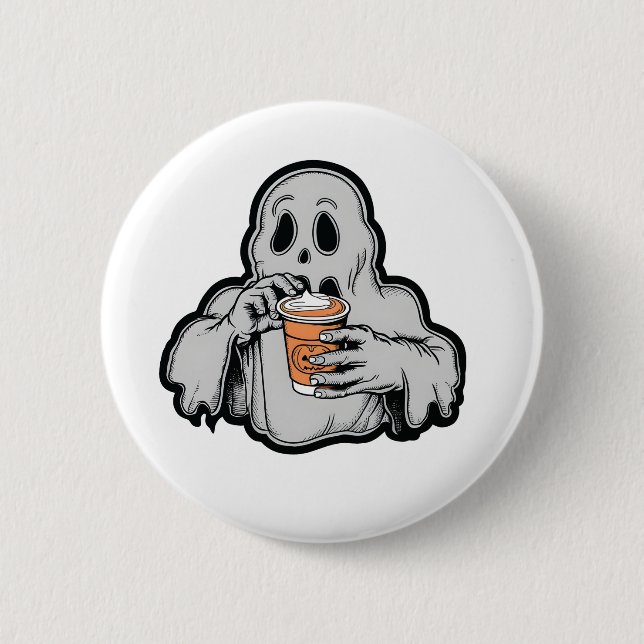 Spooky Halloween Ghost Sippin Pumpkin latte Fall Knapp (Framsida)