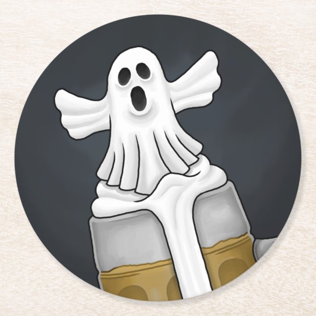 Spooky Halloween Ghost Underlägg Papper Rund (Framsidan)