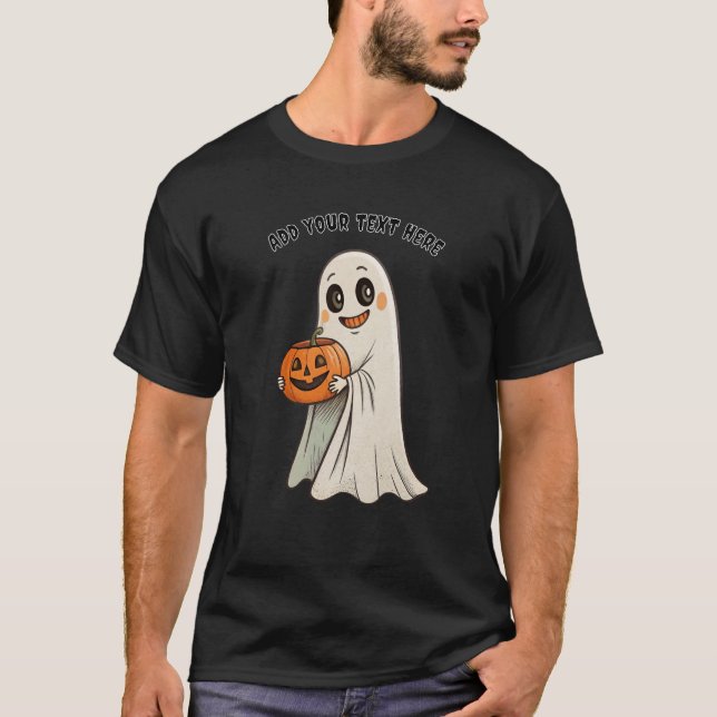 Spooky Halloween Ghost with Pumpkin T Shirt (Framsida)