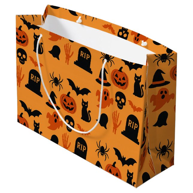 Spooky Halloween Gift Bag - Stor svart & Orange (Baksidan Vinklad)