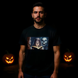 Spooky Halloween Girl-sängkläder Läsdesign T Shirt