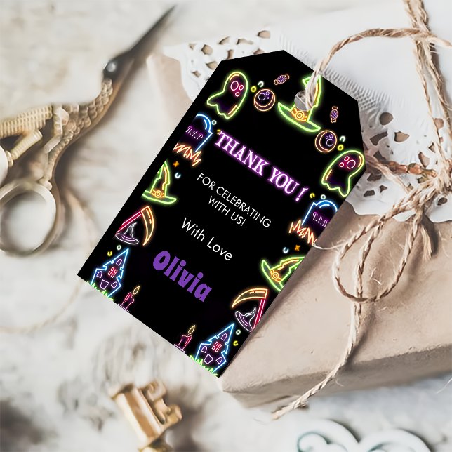 Spooky Halloween Glow Mörk Födelsedagsfest Presentetikett (Skapare uppladdad)