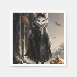 Spooky Halloween Gothic Cat in Misty Forest Design Pappersservett