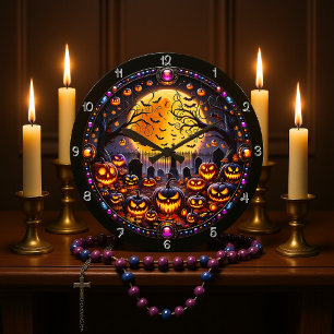 Spooky Halloween Graveyard Jack-o'-Lanternor Stor Klocka