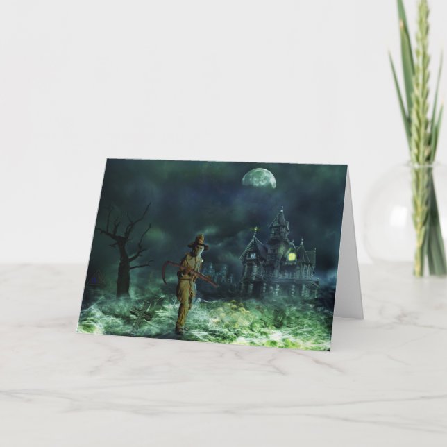 Spooky Halloween Grim Reaper and Haunted House Kort (Framsida)