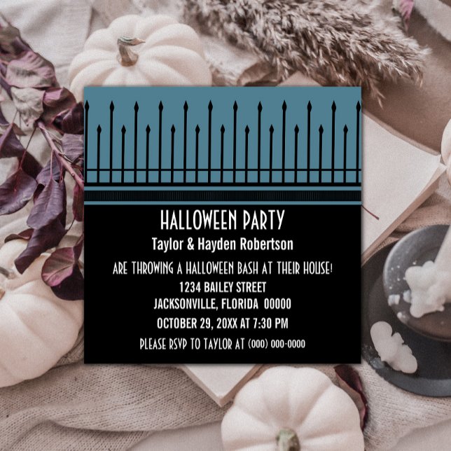 Spooky Halloween Grind Party Inbjudan, Blue Inbjudningar (Spooky Halloween Gate Party Invite - Blue)