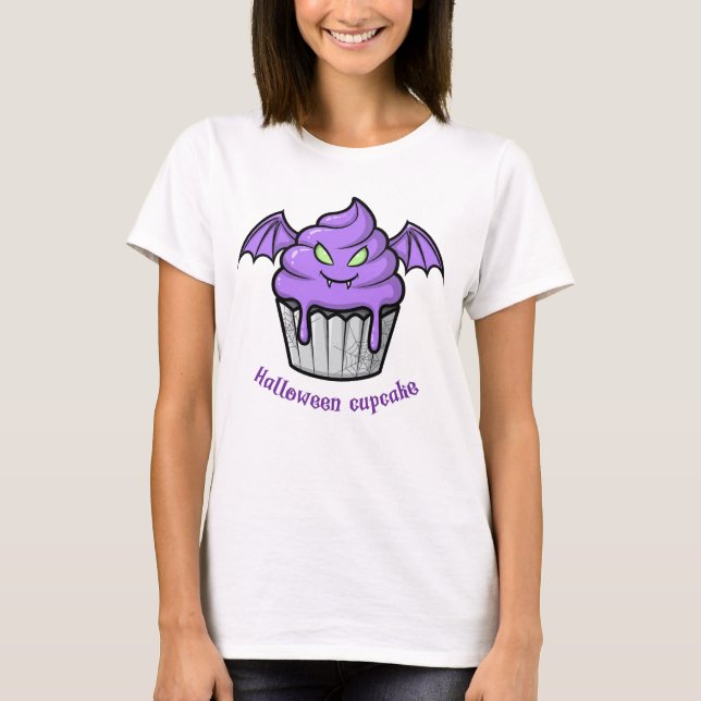 Spooky Halloween Haunted Cupcoa med Glowing Ögon T Shirt (Framsida)