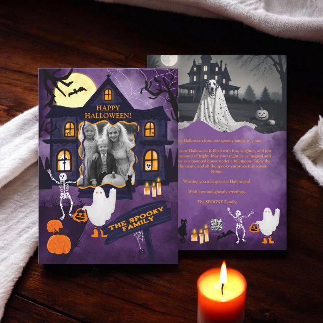 Spooky Halloween Haunted House 2-foton Julkort (Spooky Halloween Haunted House 2 photos Holiday Card)