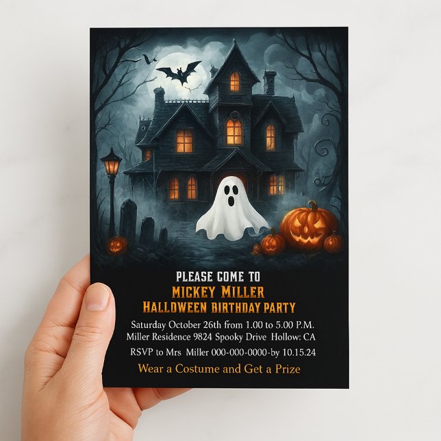 Spooky Halloween Haunted House Barns födelsedag Pa Inbjudningar (Skapare uppladdad)