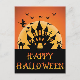 Spooky Halloween Haunted House Cat Witch Fladdermu Vykort
