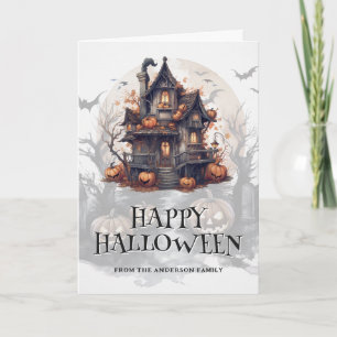 Spooky Halloween Haunted House Fladdermus Pumpkins Kort