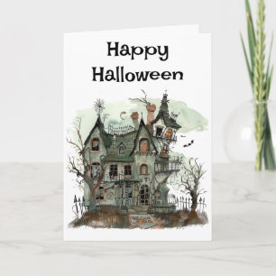 Spooky Halloween Haunted House Hälsning Kort