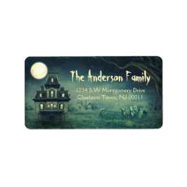 Spooky Halloween Haunted House Måne Adressetikett