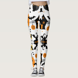 Spooky Halloween Haunted House och Fladdermus Möns Leggings