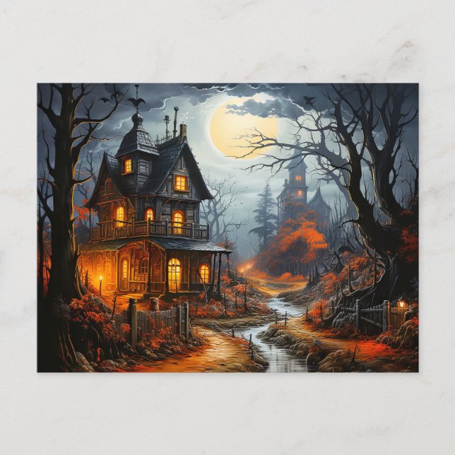 Spooky Halloween Haunted House Vykort (Framsida)
