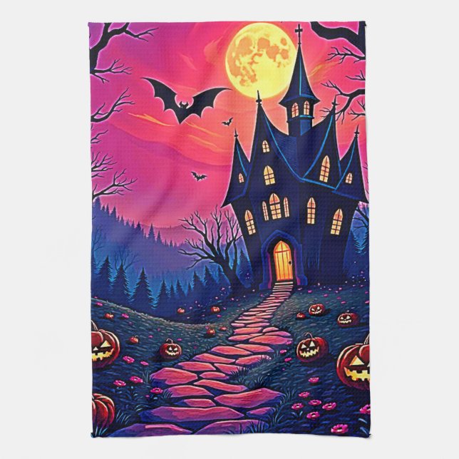 Spooky Halloween Haunted Mansion Art Kökshandduk (Vertikal)