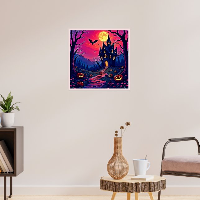 Spooky Halloween Haunted Mansion Art Poster (Vardagsrum 3)
