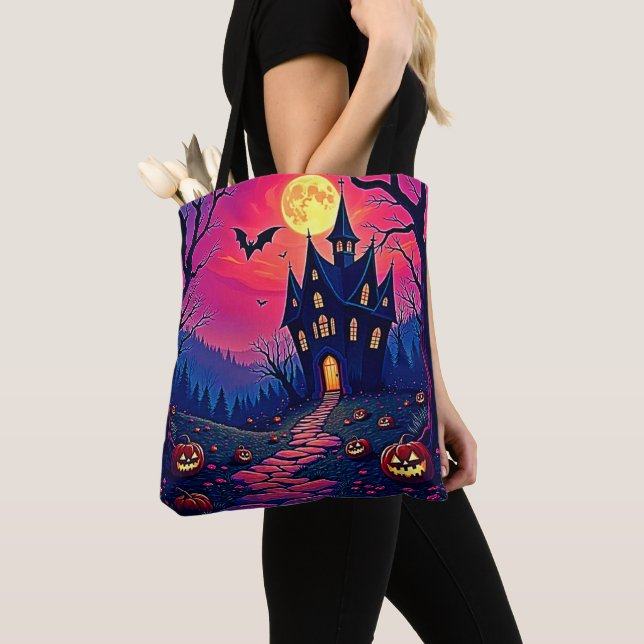 Spooky Halloween Haunted Mansion Art Tygkasse (Närbild)